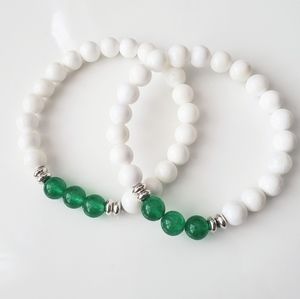 LAST ONE! White agate and jade beaded bracelet set